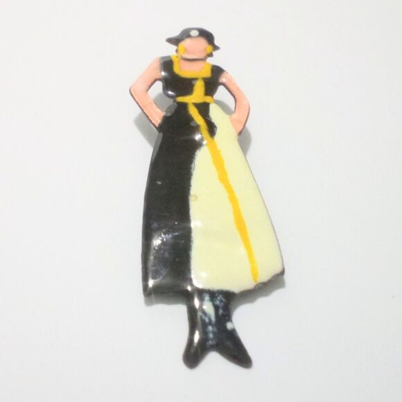 Vintage Enamel on Copper Woman Figural Brooch – Blue & Cream Dress Lady Retro - Picture 4 of 6